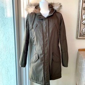 American Eagle Long Parka with Faux Fur Hood Size M